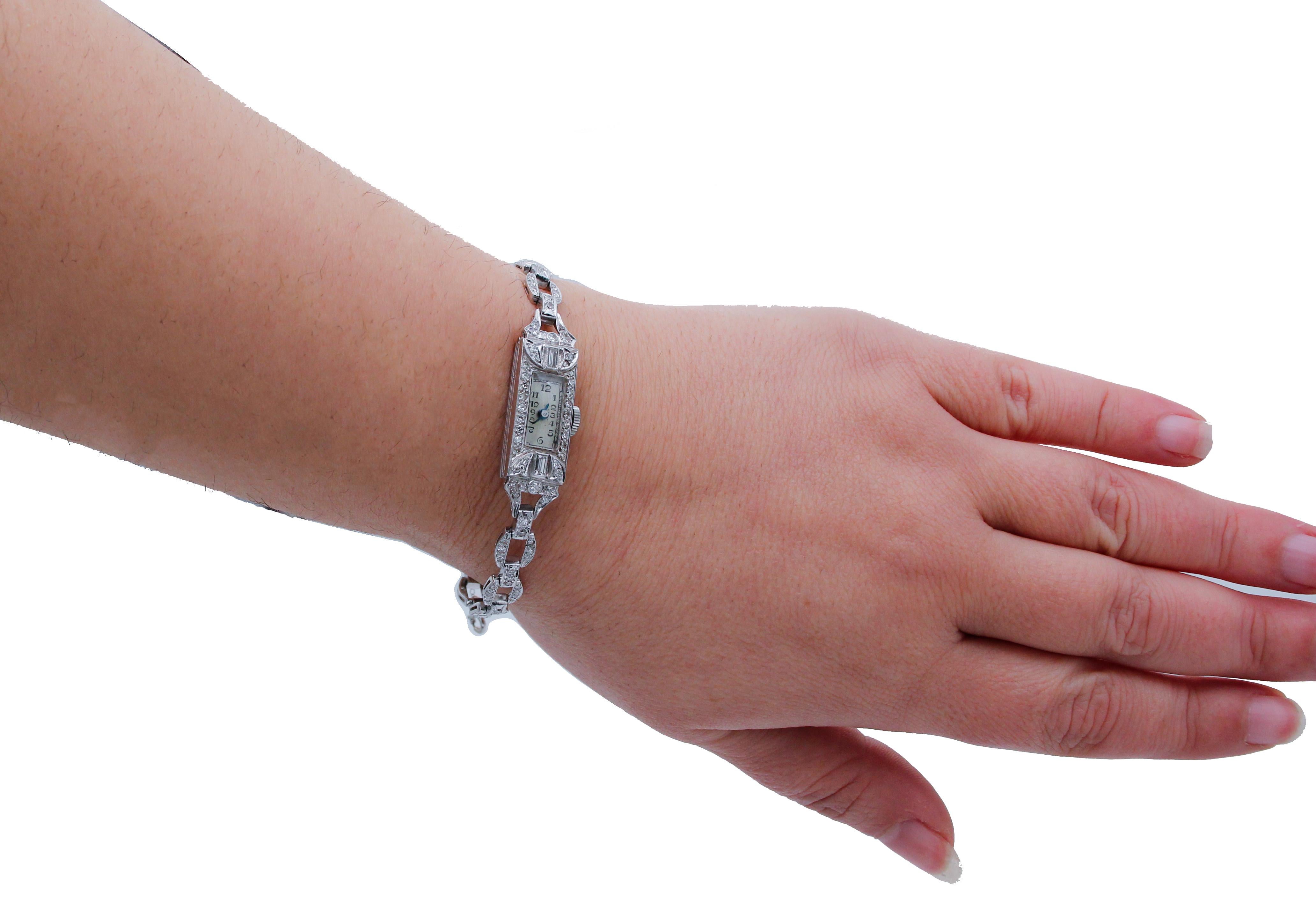 Diamonds, Platinum Bracelet/Wristwatch In Good Condition In Marcianise, Marcianise (CE)