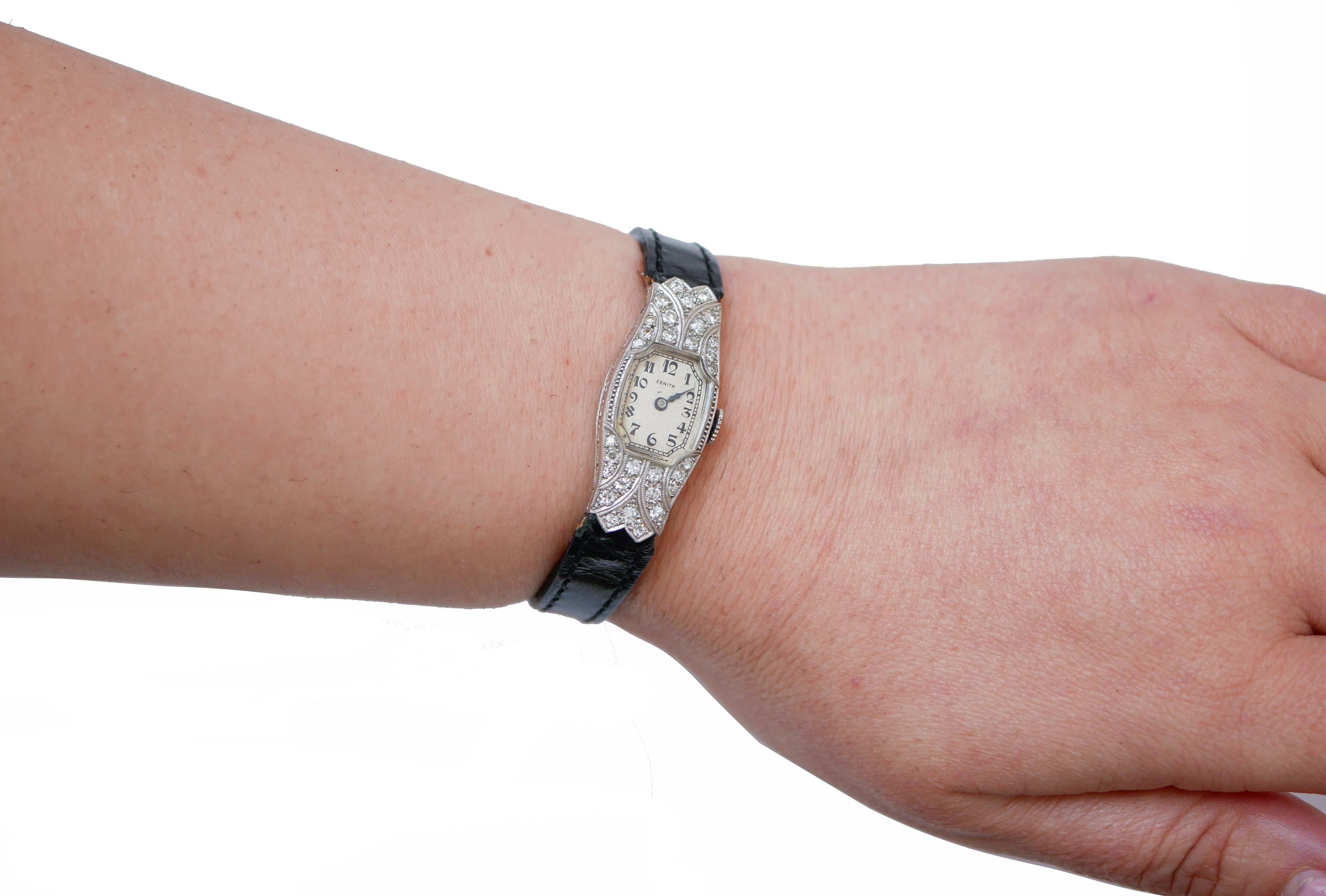 Diamantes, Pulsera/Reloj Retrò de Platino. Corte brillante en venta