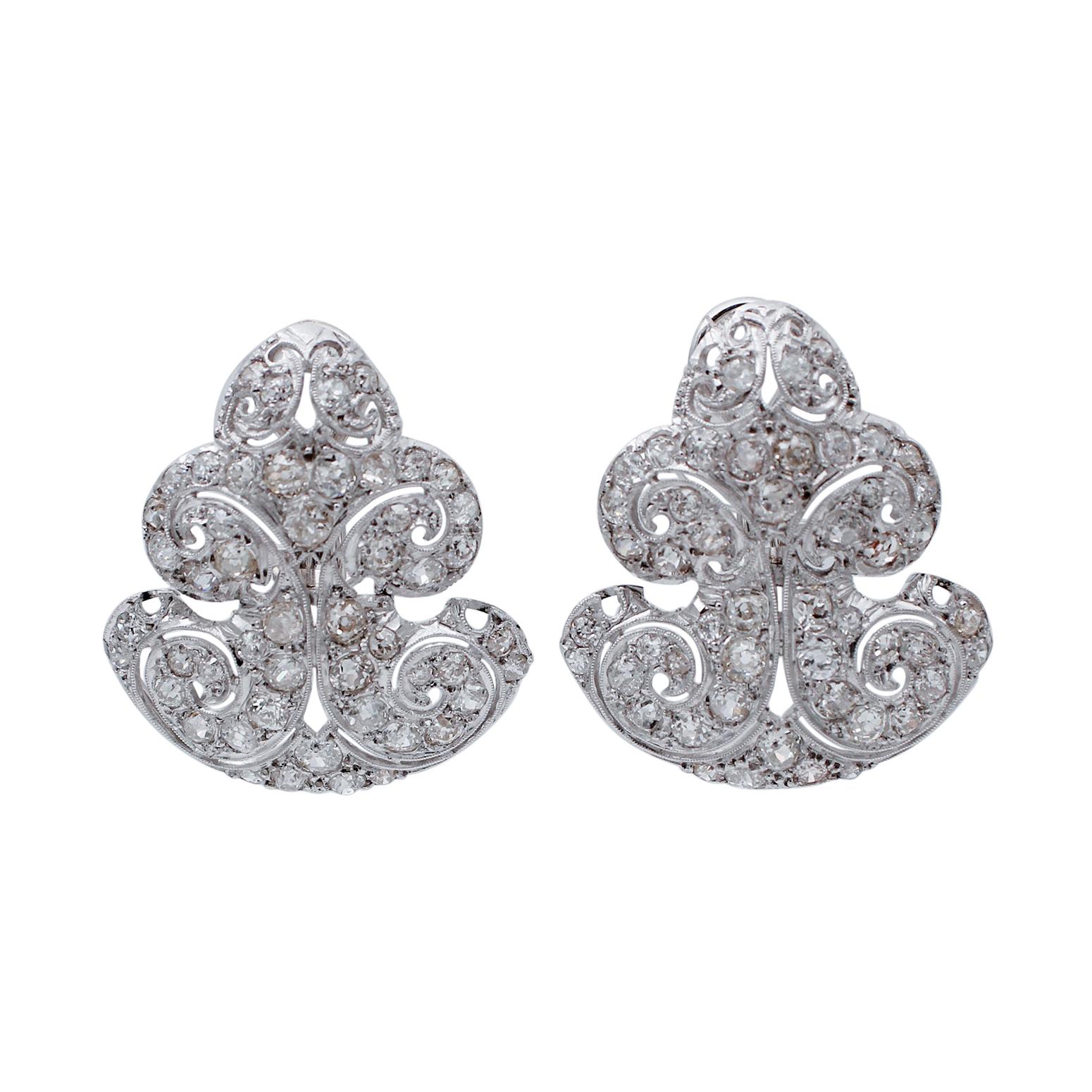 Diamants, platine Boucles d'oreilles Retrò