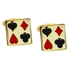 Diamonds Playing Card Cufflinks Black Red Ceramic Colors Enameling in 14Kt Gold