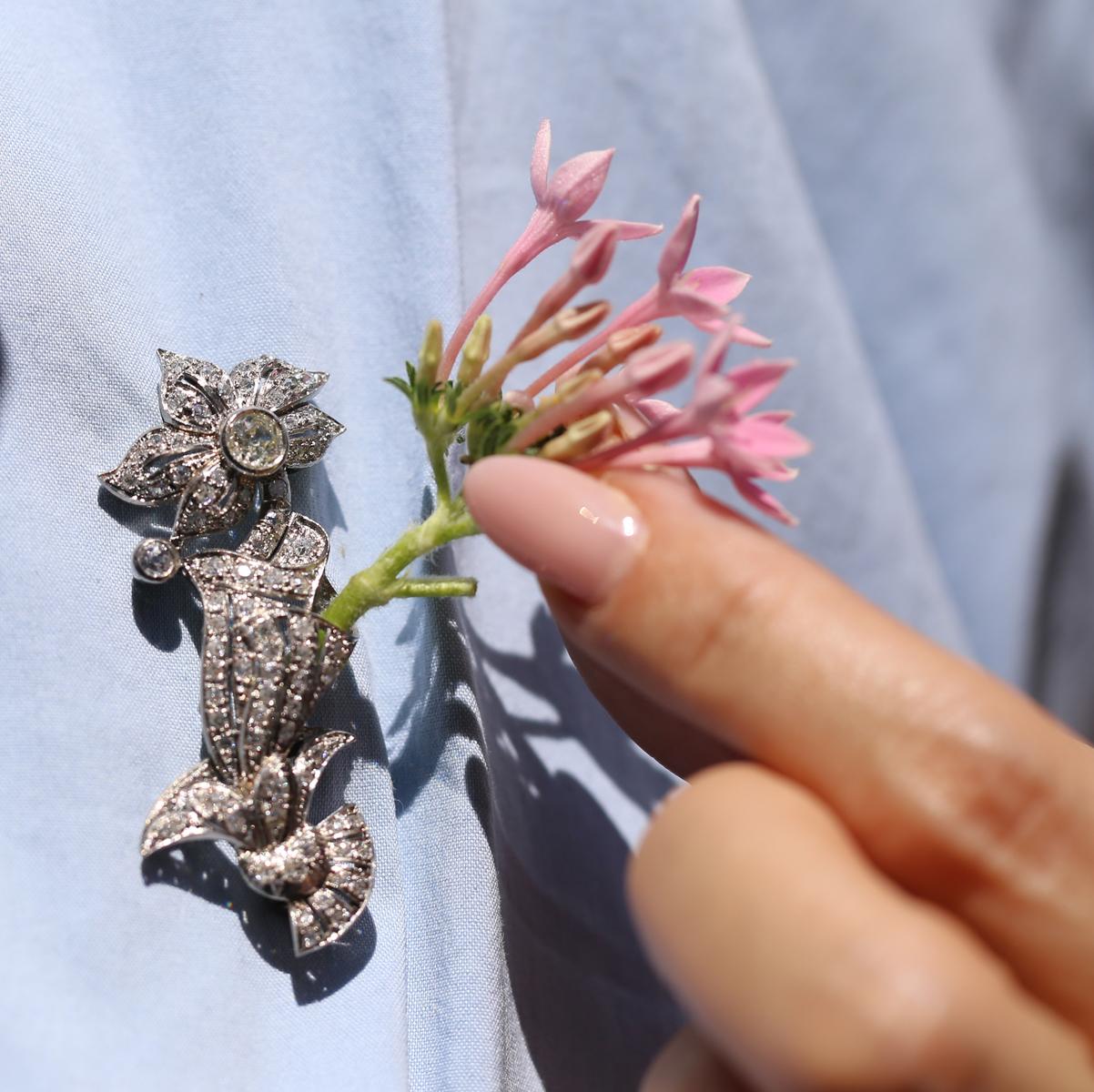 Broche de flor de ramo de oporto con diamantes, 1890 en Bueno Estado en Herzelia, Tel Aviv