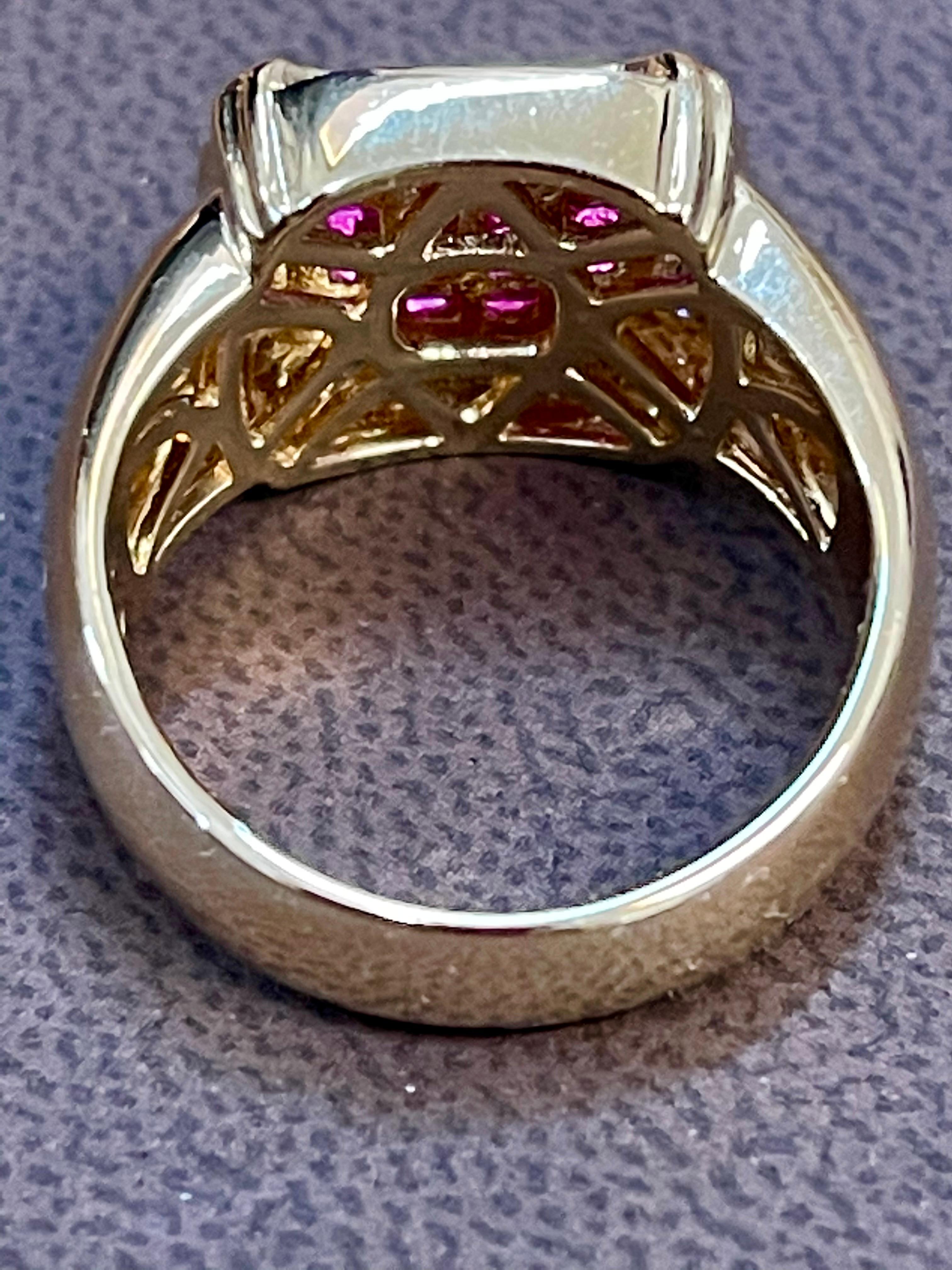 Diamonds & Princess Cut Invisible Set Rubies Men's Ring 14 Karat Yellow Gold 1