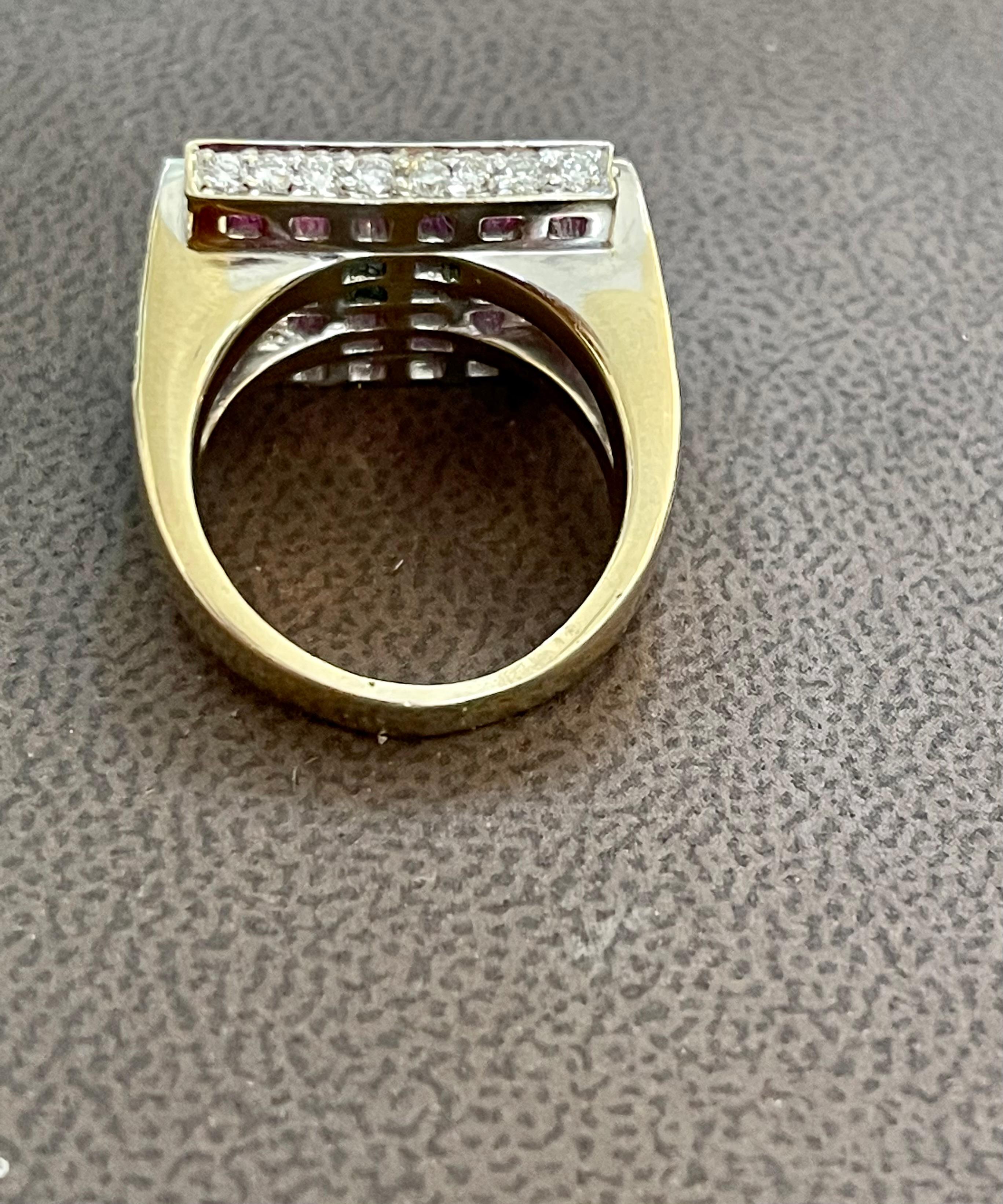 Diamonds & Princess Cut Invisible Set Rubies Men's Ring 18 Karat 2Tone Gold Ring For Sale 2