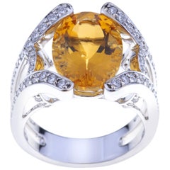 Diamonds Ring White Gold with a Oval Citrine Quartz Briolette Cut