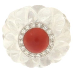 Diamonds Rock Crystal Coral 18 Karat White Gold Cocktail Ring