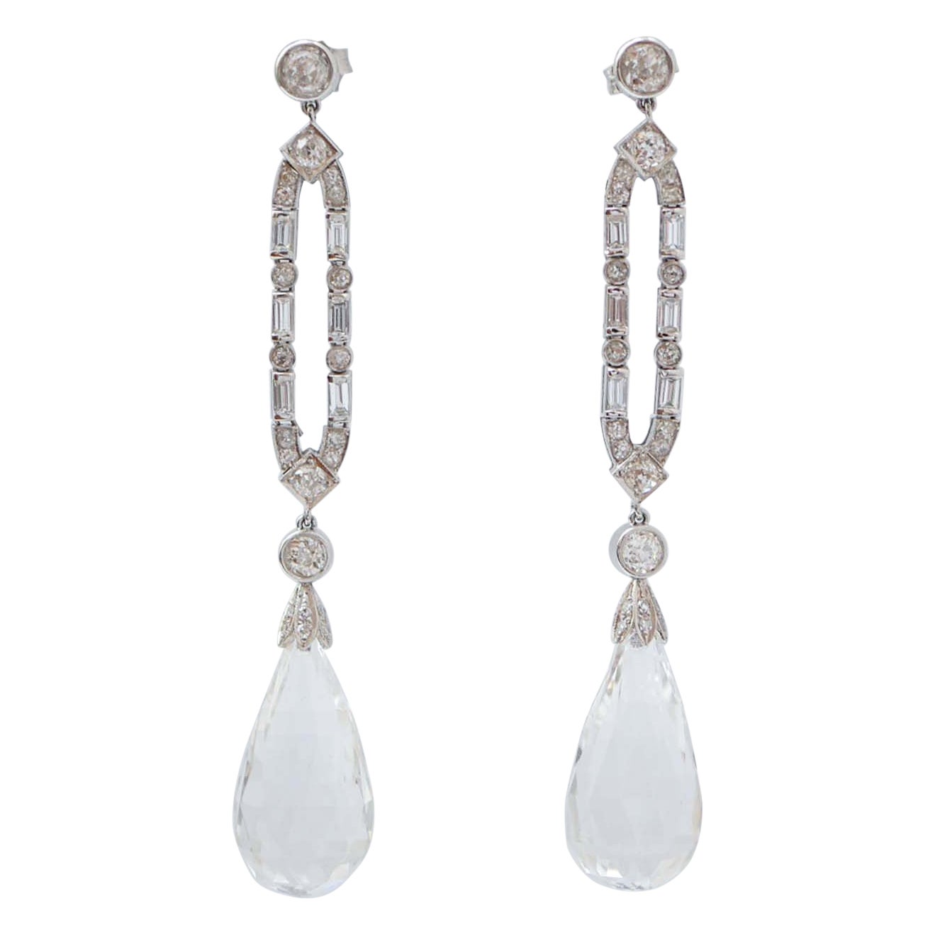 Diamanten, Bergkristall, Platin Ohrringe.