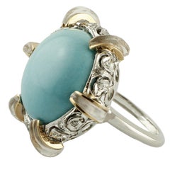 Diamonds, Rock Crystal, Turquoise, White and Rose Gold Cocktail Retrò Ring