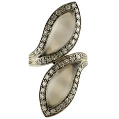 Diamonds, Rock Crystal, 14 Kt Rose Gold and Silver Fashion Ring.