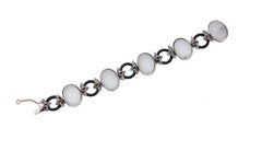 Diamonds, Rock Crystal, Onyx, 9 Karat Rose Gold and Silver Retrò Bracelet