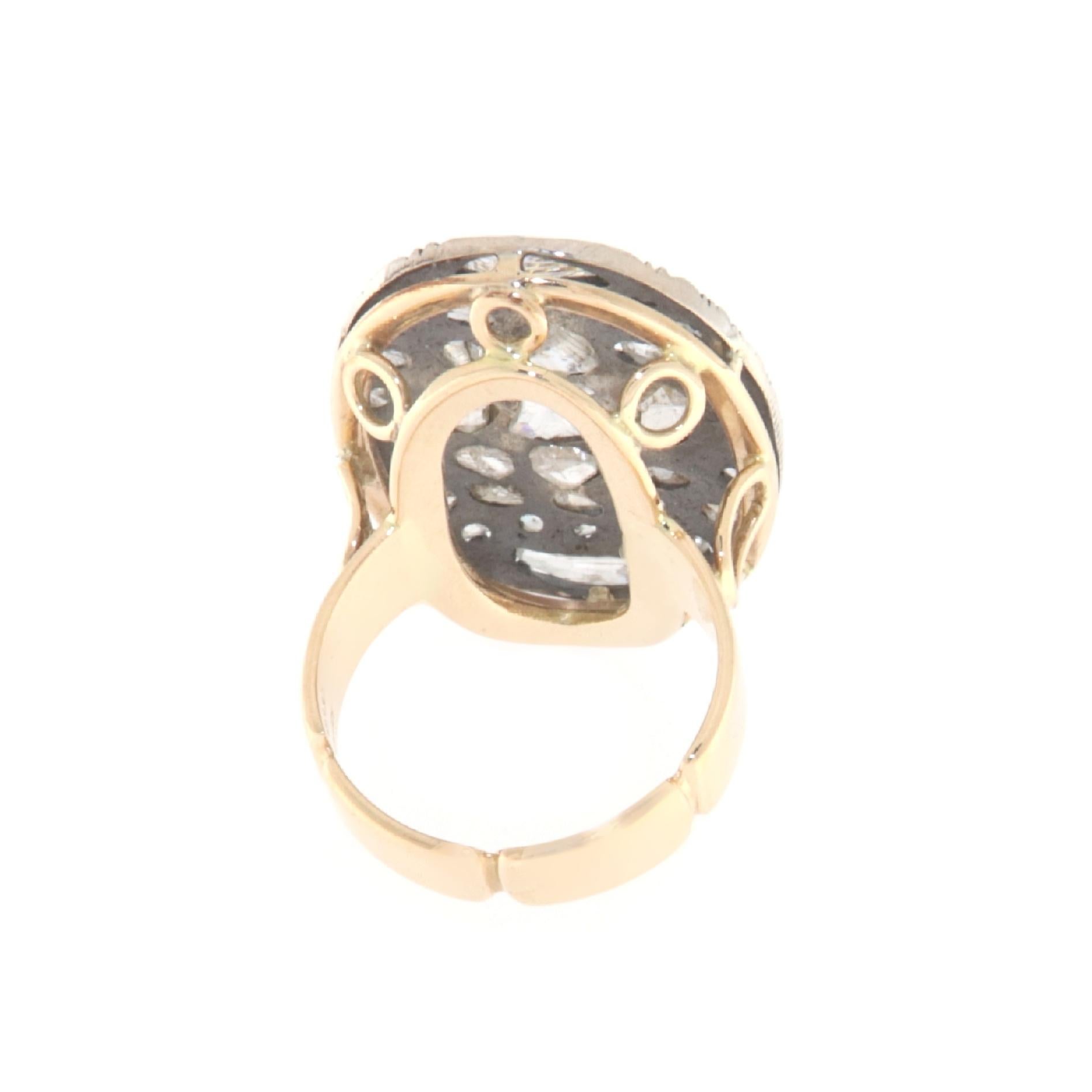 Diamonds Rose Cut Yellow Gold 14 Karat Cocktail Ring In New Condition For Sale In Marcianise, IT