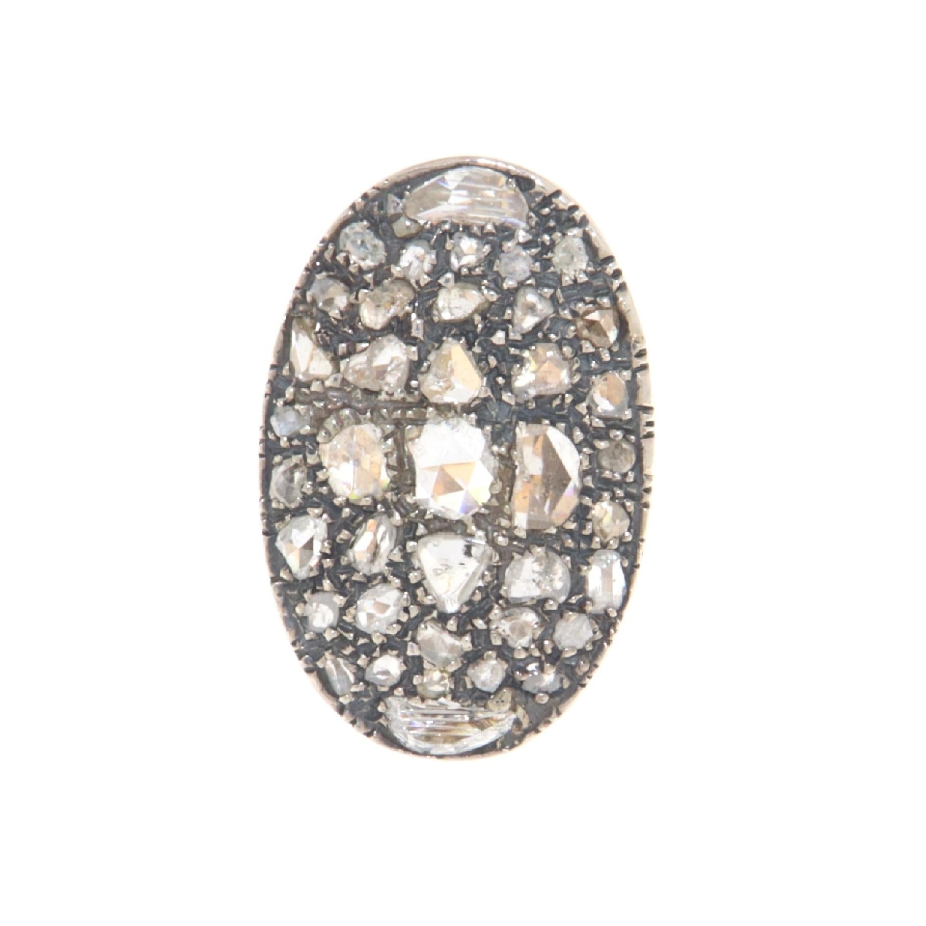 Women's Diamonds Rose Cut Yellow Gold 14 Karat Cocktail Ring For Sale