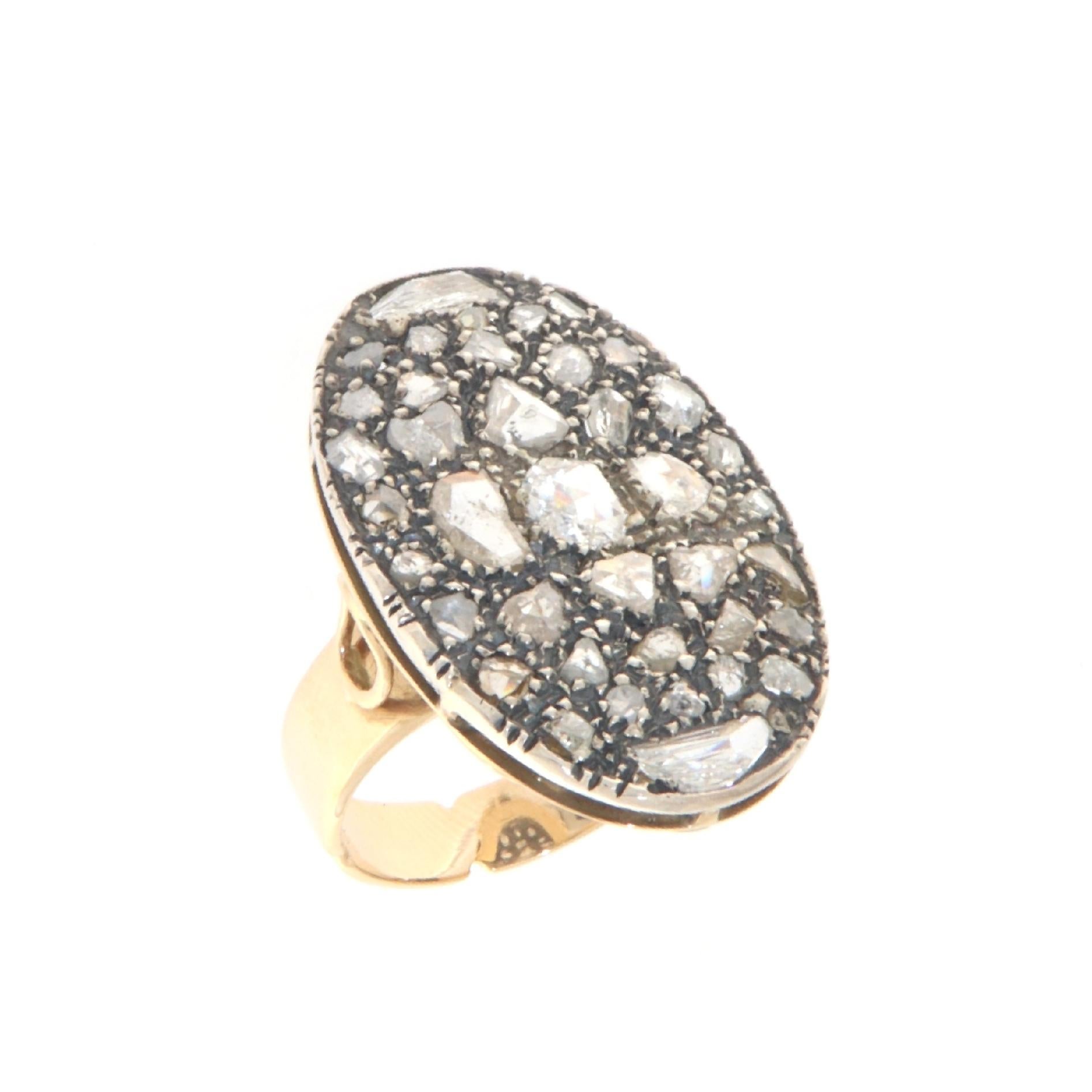 Diamonds Rose Cut Yellow Gold 14 Karat Cocktail Ring For Sale 1