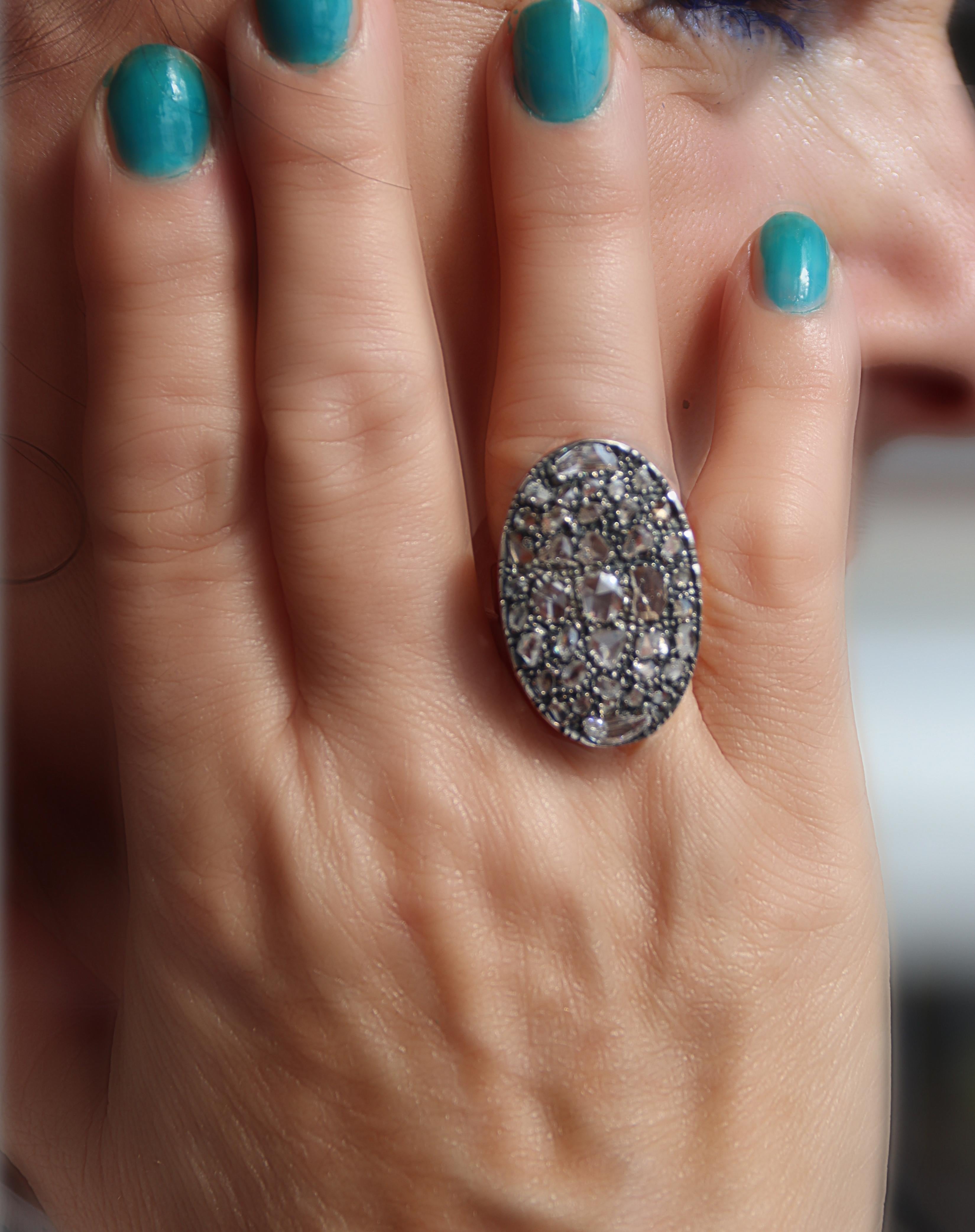 Diamonds Rose Cut Yellow Gold 14 Karat Cocktail Ring For Sale 2
