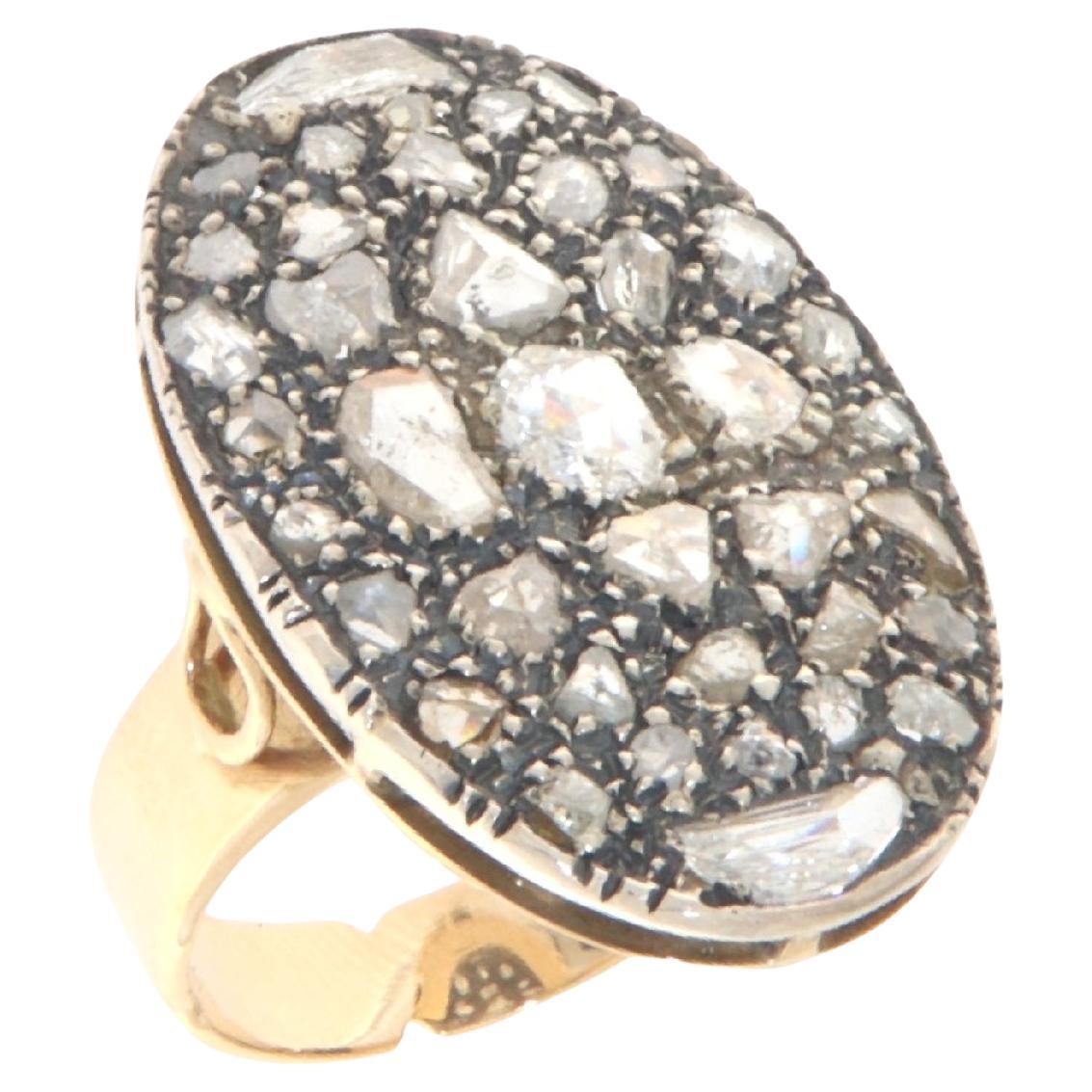 Diamanten Rosenschliff Gelbgold 14 Karat Cocktail Ring
