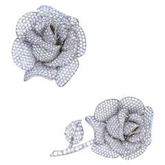 Diamonds Rose Flower Ring Brooch Transformer 18k White Gold Featured Mag, 1950