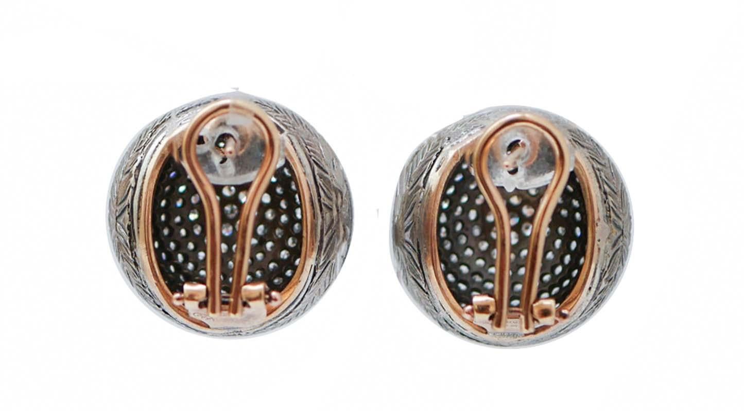 Rétro Diamanti, oro rosa e argento Orecchini. in vendita