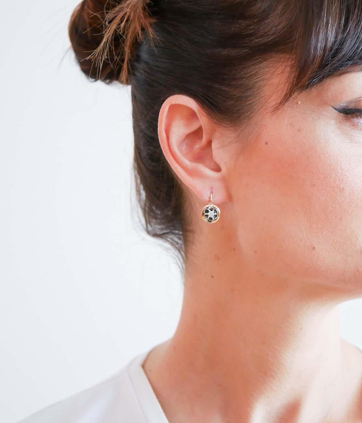 Taglio brillante Diamanti, oro rosa e argento Orecchini. in vendita