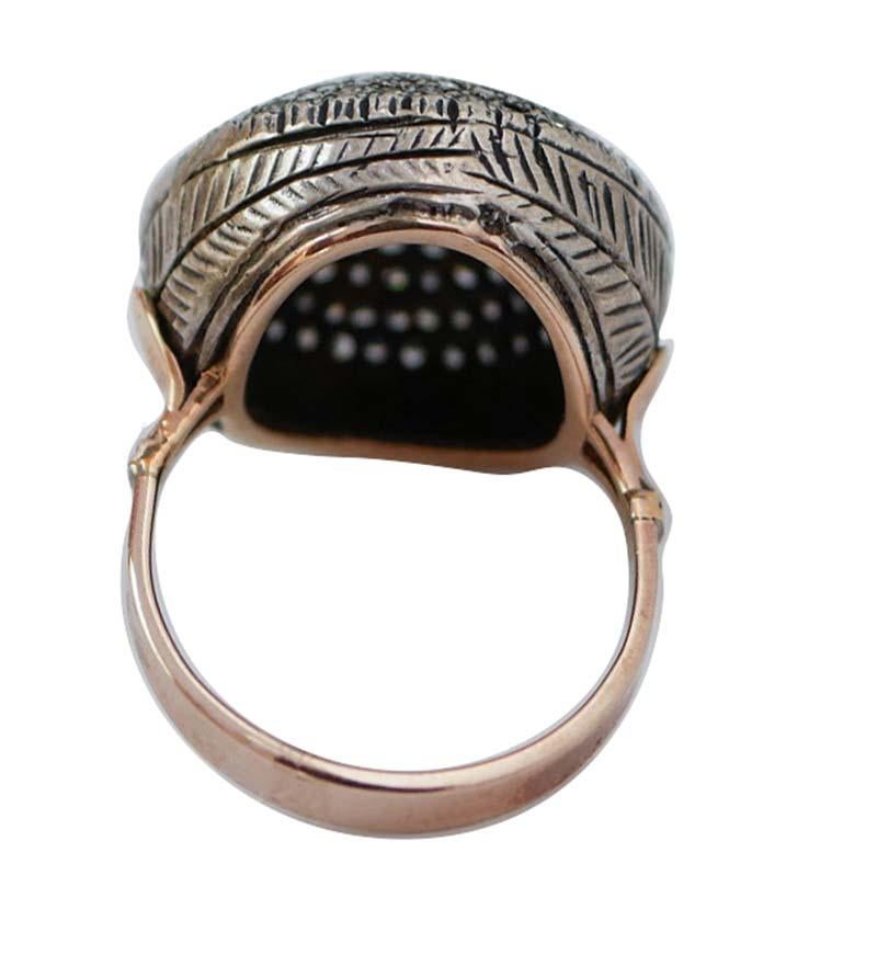 Rétro Anello con diamanti, oro rosa e argento. in vendita