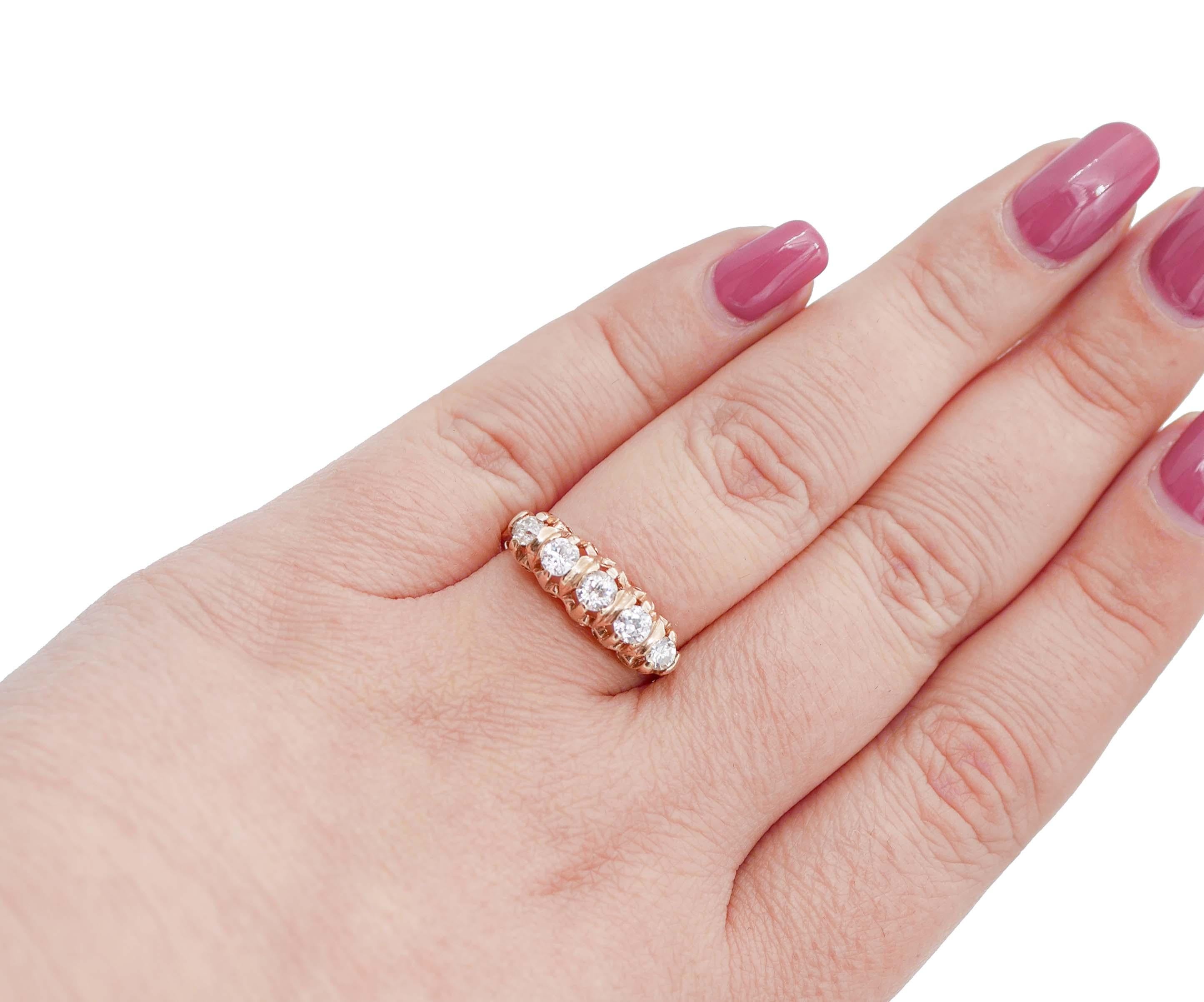 Diamonds, Rose Gold Ring In New Condition For Sale In Marcianise, Marcianise (CE)