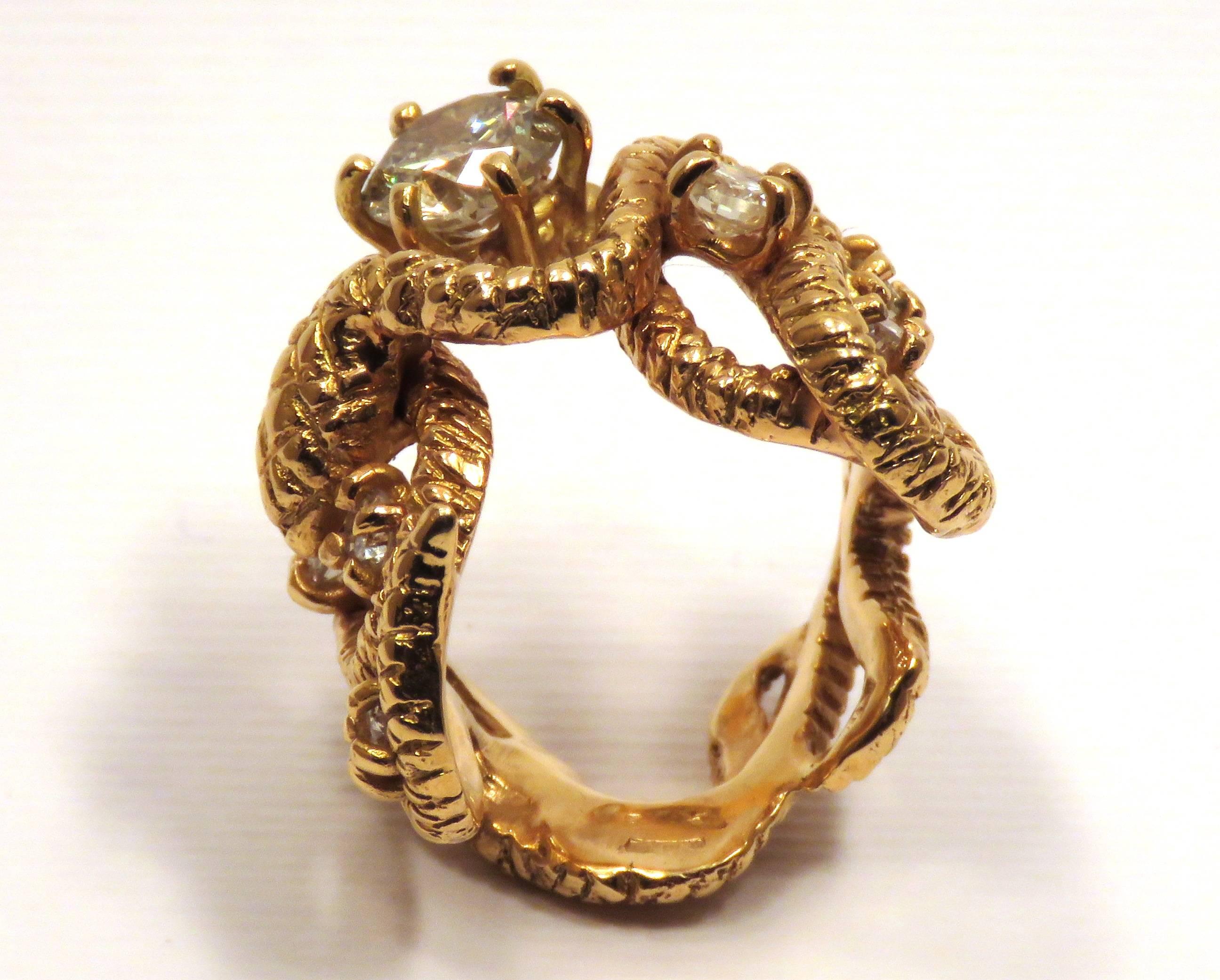 Diamonds Rose 18K Gold Snake Ring Handcrafted In Italy By Botta Gioielli 2
