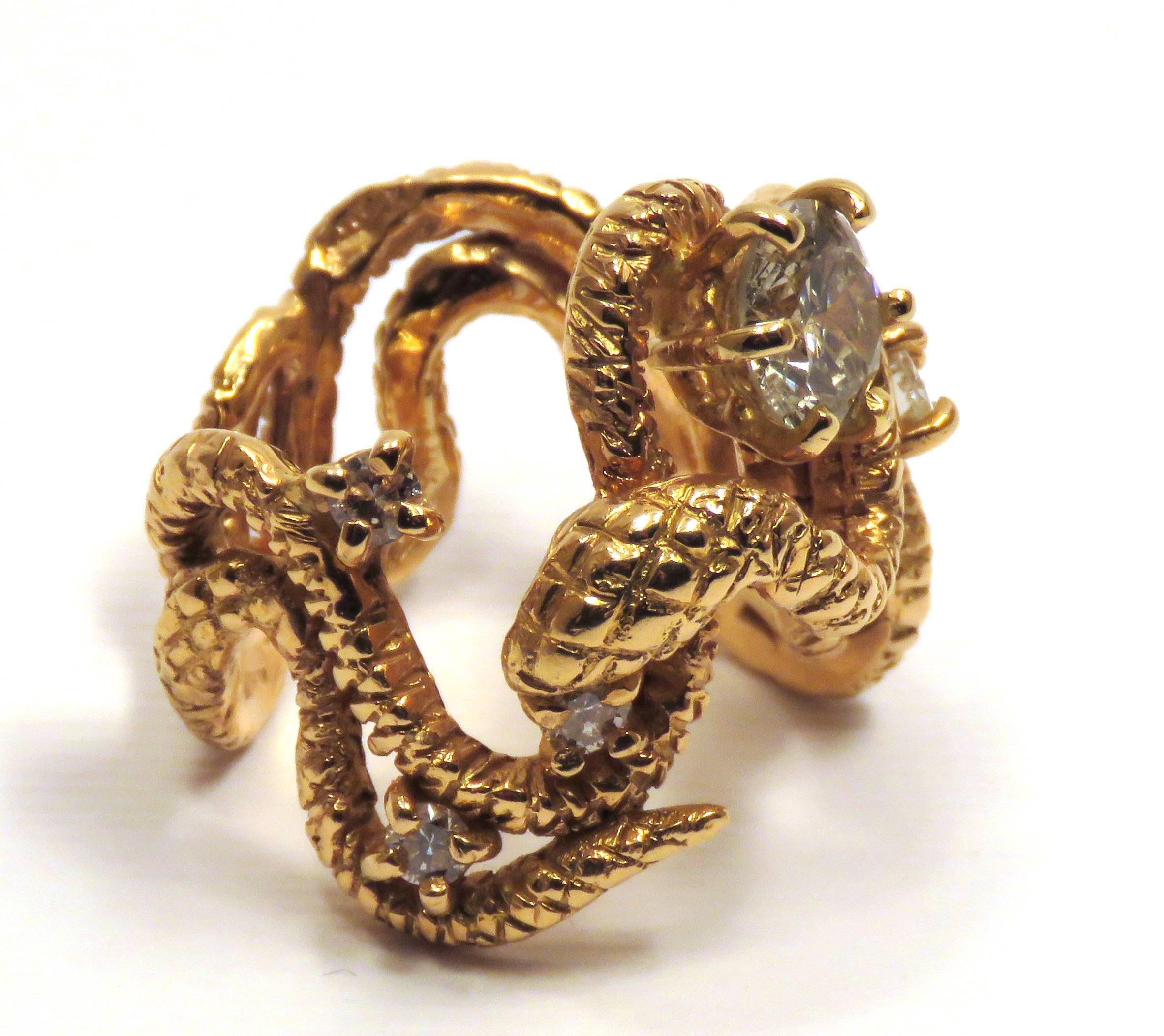 Diamonds Rose 18K Gold Snake Ring Handcrafted In Italy By Botta Gioielli 1