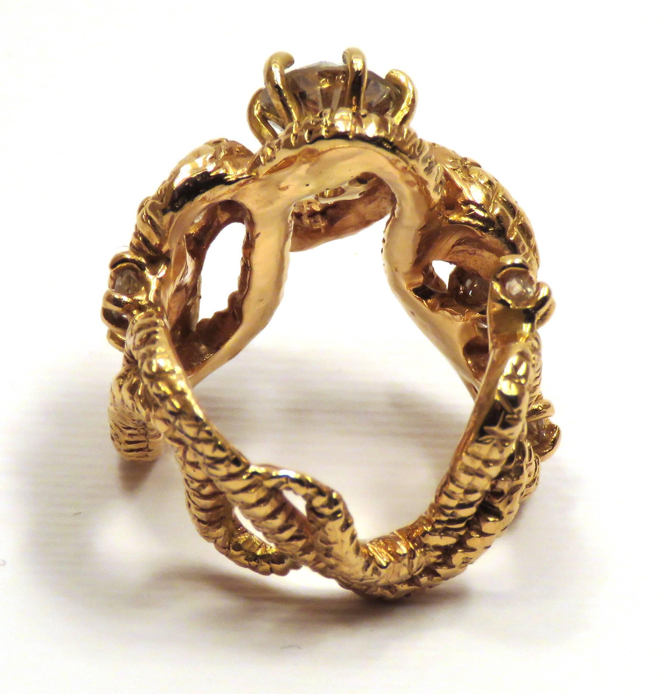 Diamonds Rose 18K Gold Snake Ring Handcrafted In Italy By Botta Gioielli 3