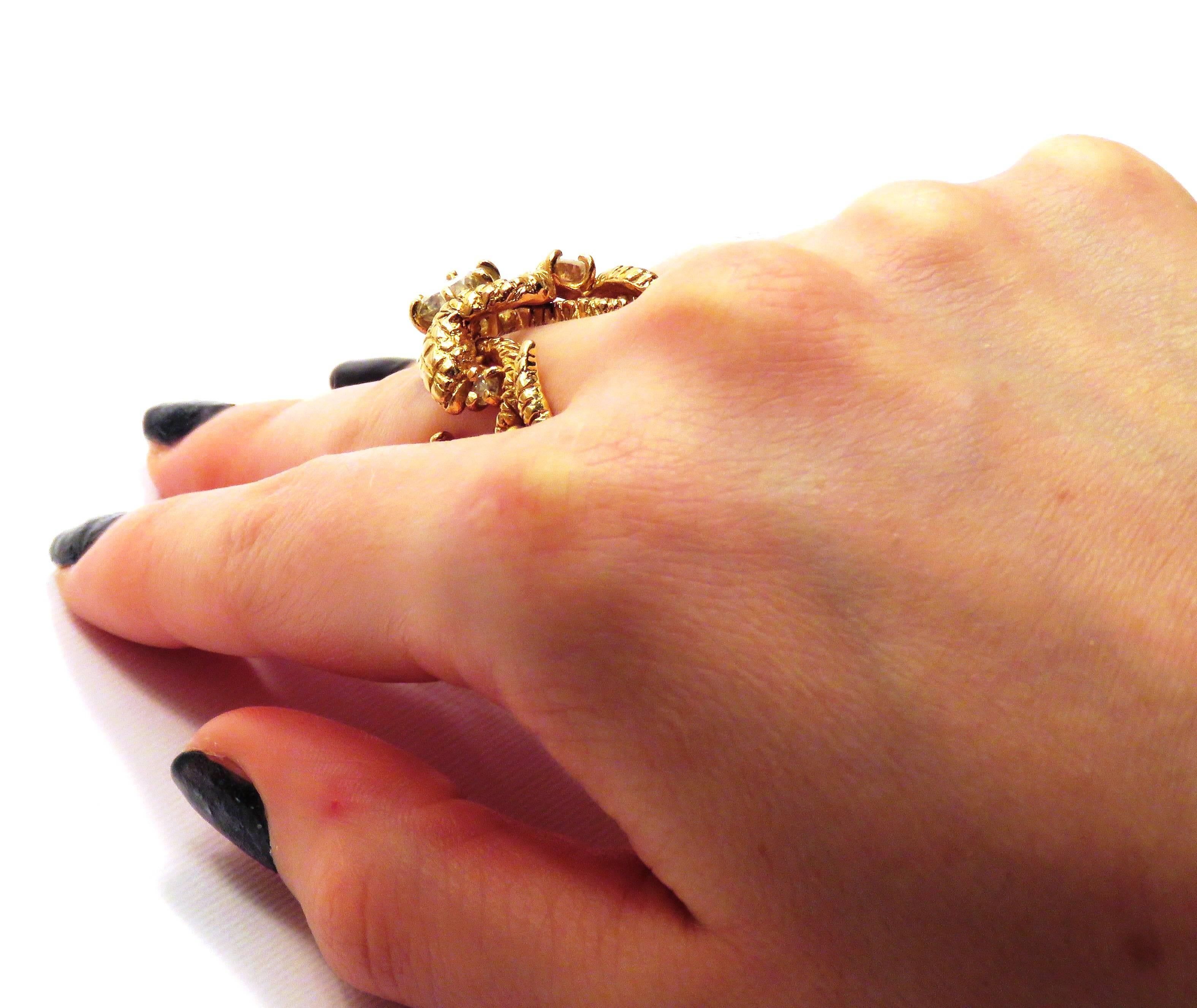 Women's Diamonds Rose 18K Gold Snake Ring Handcrafted In Italy By Botta Gioielli