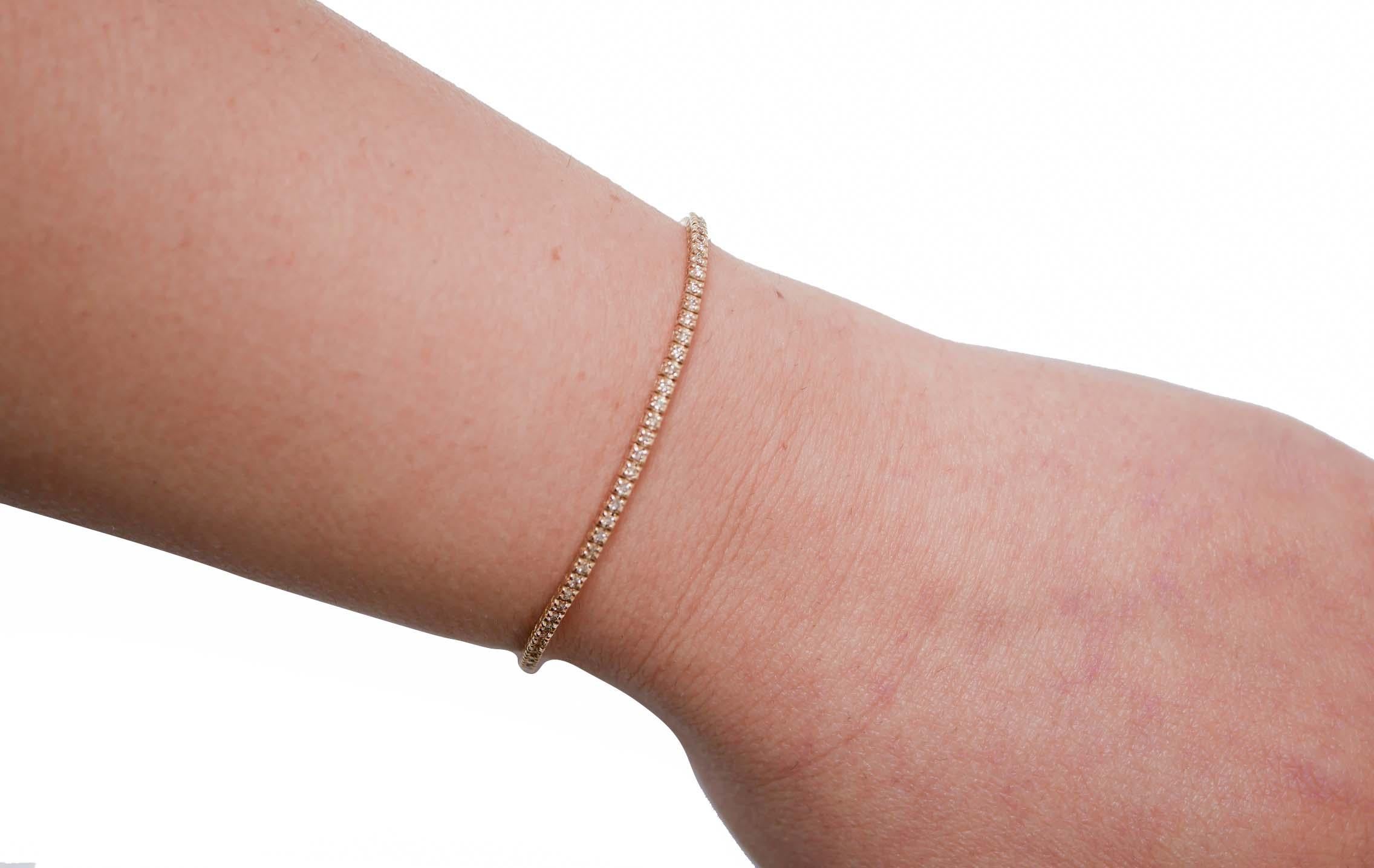 Mixed Cut Diamonds, Rose Gold Tennis Bracelet. For Sale