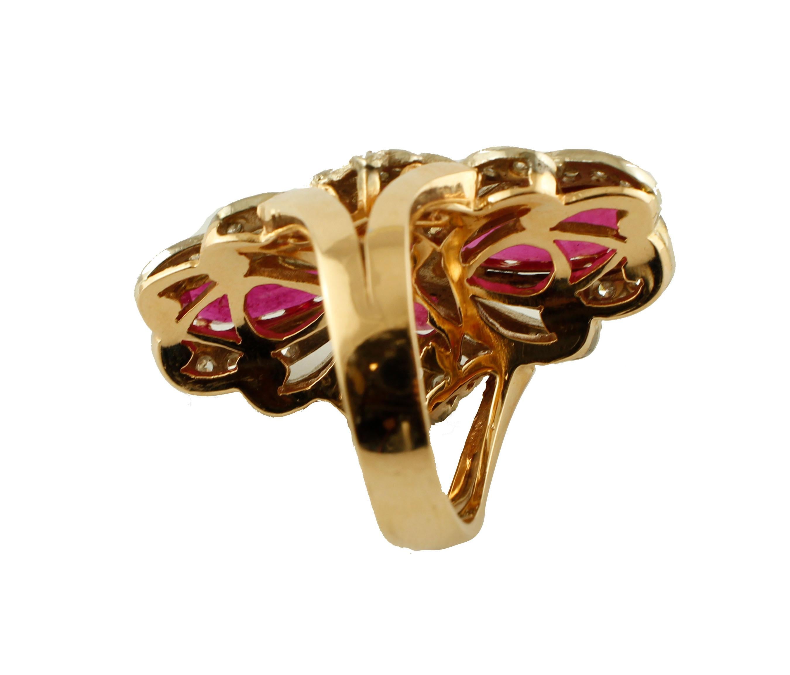 Retro Diamonds, Rubies, 14 Karat White and Rose Gold Vintage Ring For Sale