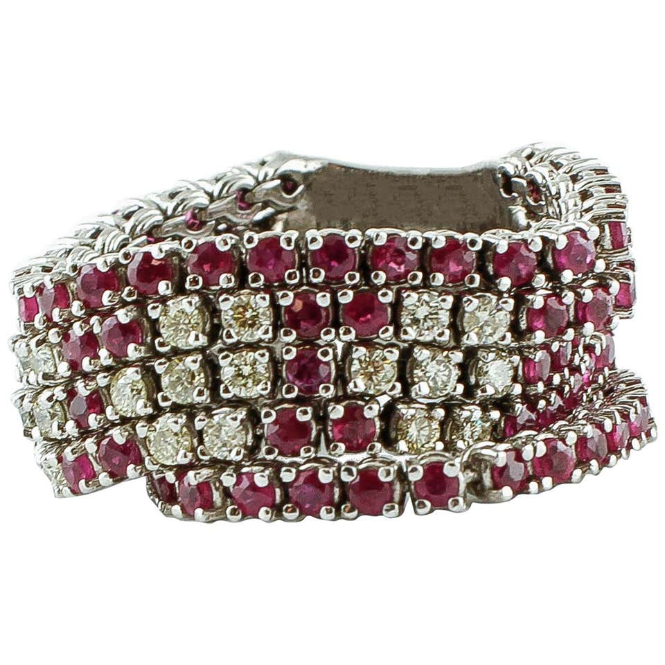 Double Headed 14 Karat White Gold Snake Ring Diamond and Ruby Unisex ...