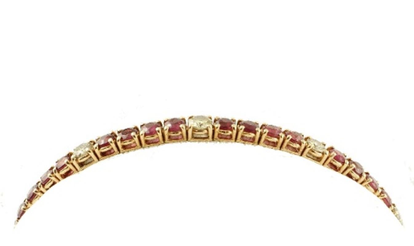 Retro Diamonds, Rubies, 14 Karat Rose Gold Tennis Bracelet