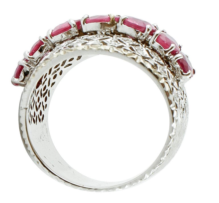 Diamonds, Rubies, 14 Karat White Gold Band Ring For Sale at 1stDibs