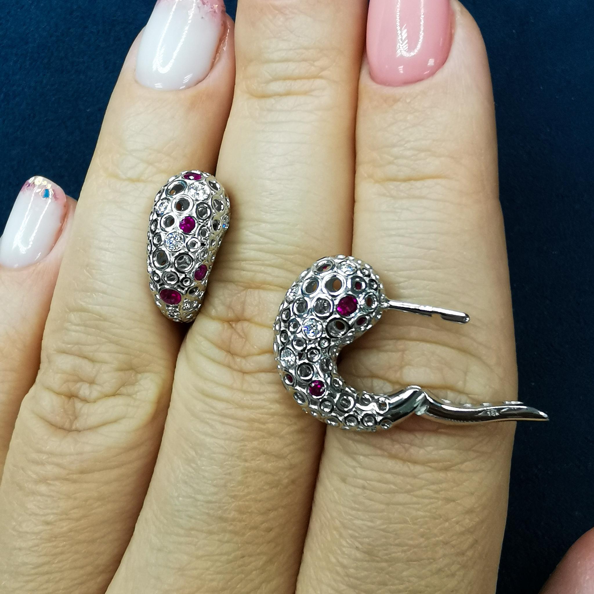 Diamonds Rubies 18 Karat White Gold Bubble Earrings 1