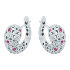 Boucles d'oreilles bulles en or blanc 18 carats, diamants et rubis