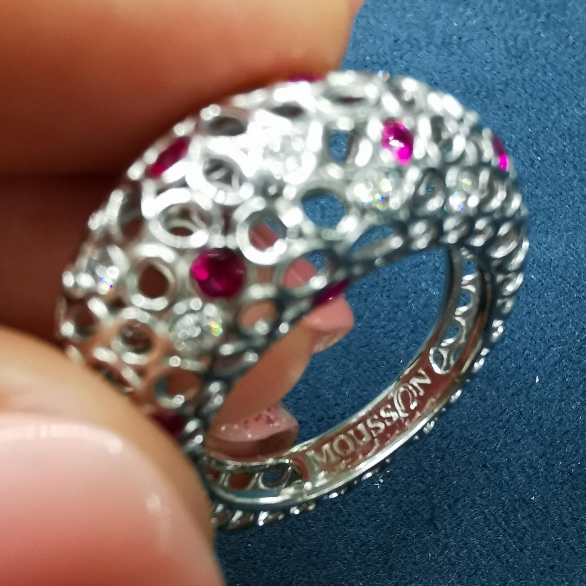 Diamonds Rubies 18 Karat White Gold Bubble Ring For Sale 2