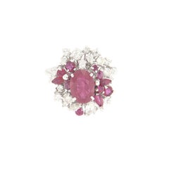 18kt White Gold Cocktail Ring with Diamonds & Rubies, Italy 1980