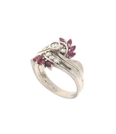 Elegant 18K White Gold Ruby and Diamond Cocktail Ring, 0.80ct Ruby