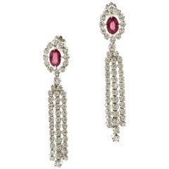goldsmiths diamond earrings Diamonds, Rubies, 18 Karat White Gold Dangle Earrings