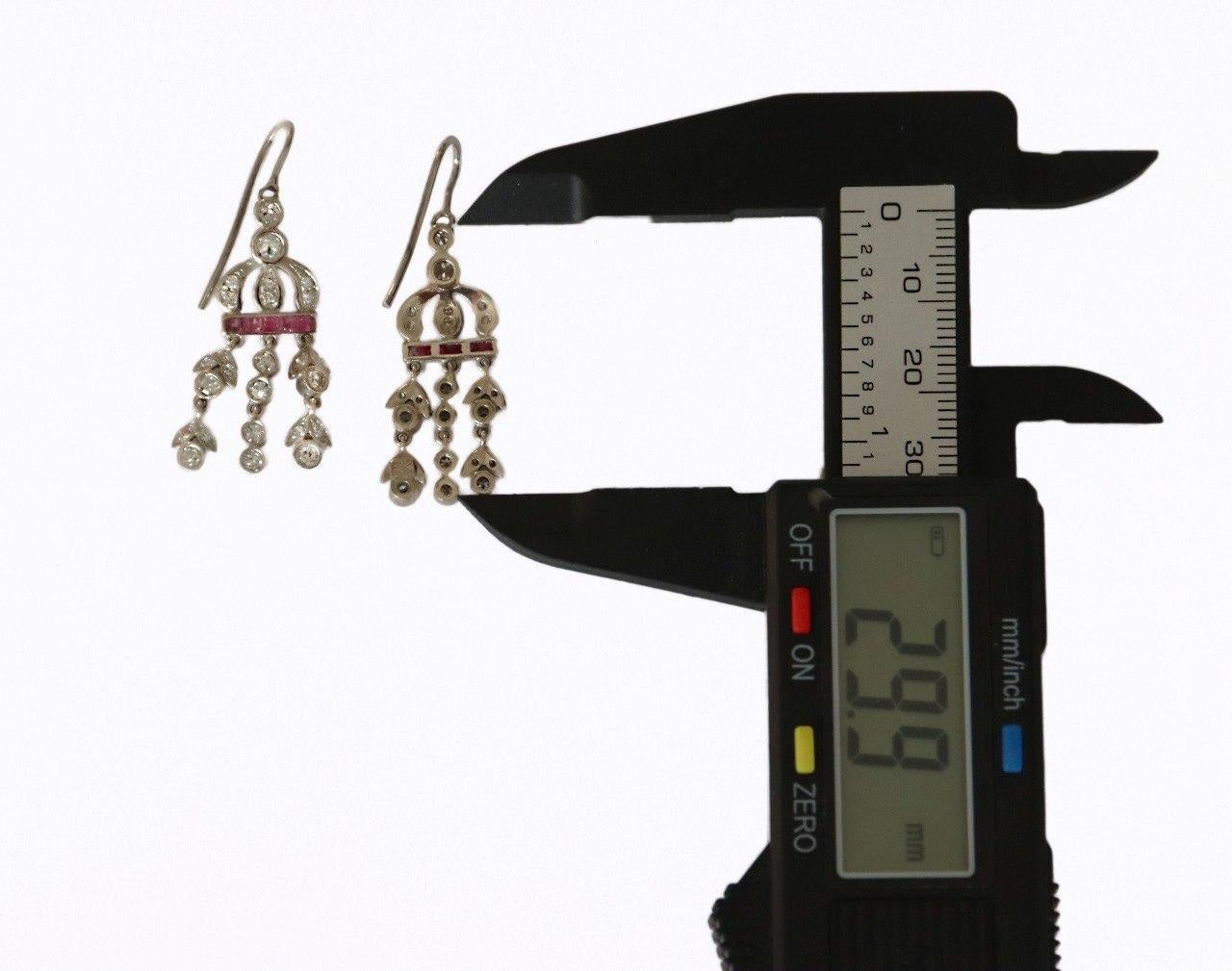 Brilliant Cut Diamonds Rubies 18 karat White Gold Drop Earrings For Sale