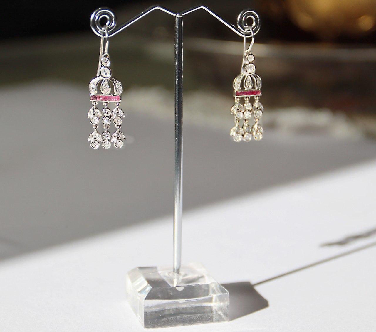 Diamonds Rubies 18 karat White Gold Drop Earrings In New Condition For Sale In Marcianise, IT