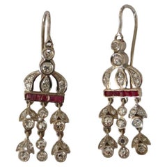 Diamonds Rubies 18 karat White Gold Drop Earrings