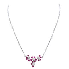Diamonds, Rubies, 18 Karat White Gold Pendant Necklace