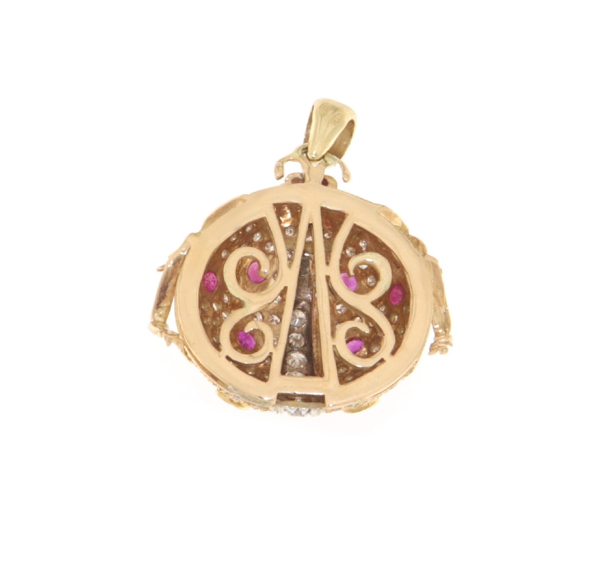 Diamantes Rubíes Collares Colgante Mariquita Oro Amarillo 18 Kilates Corte brillante en venta