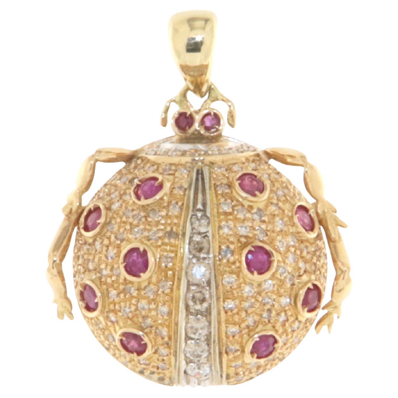Diamantes Rubíes Collares Colgante Mariquita Oro Amarillo 18 Kilates en venta