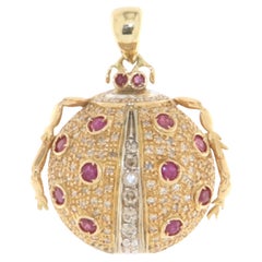 Diamantes Rubíes Collares Colgante Mariquita Oro Amarillo 18 Kilates