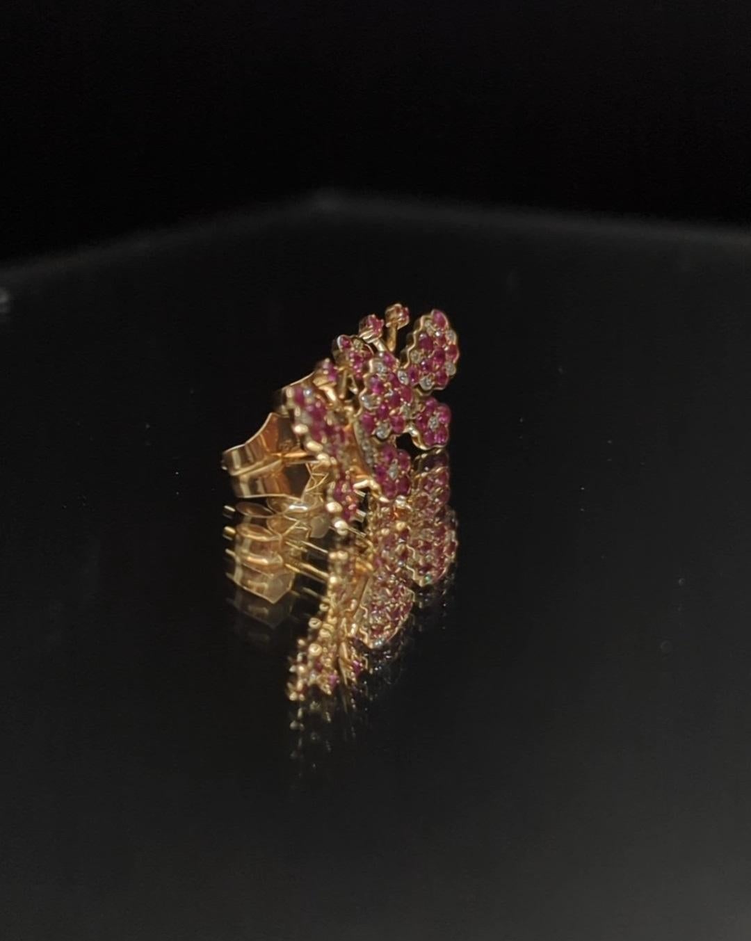 Brilliant Cut Diamonds Rubies & 18K Gold Butterfly Earrings For Sale