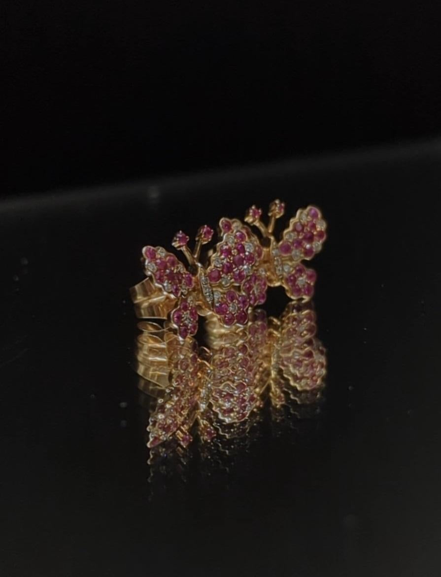 Women's Diamonds Rubies & 18K Gold Butterfly Earrings For Sale