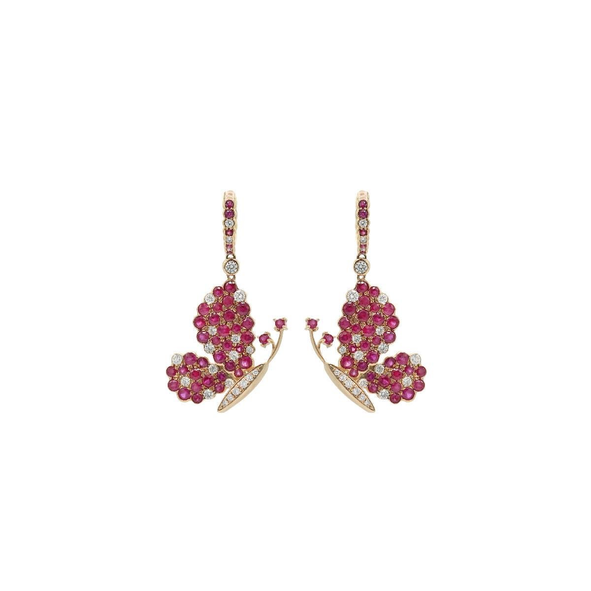 Diamonds Rubies & 18K Gold Butterfly Earrings For Sale 1