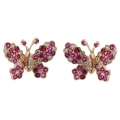 Diamonds Rubies & 18K Gold Butterfly Earrings