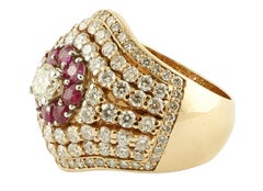 Diamonds, Rubies, 18 Karat Rose Gold Cluster Ring
